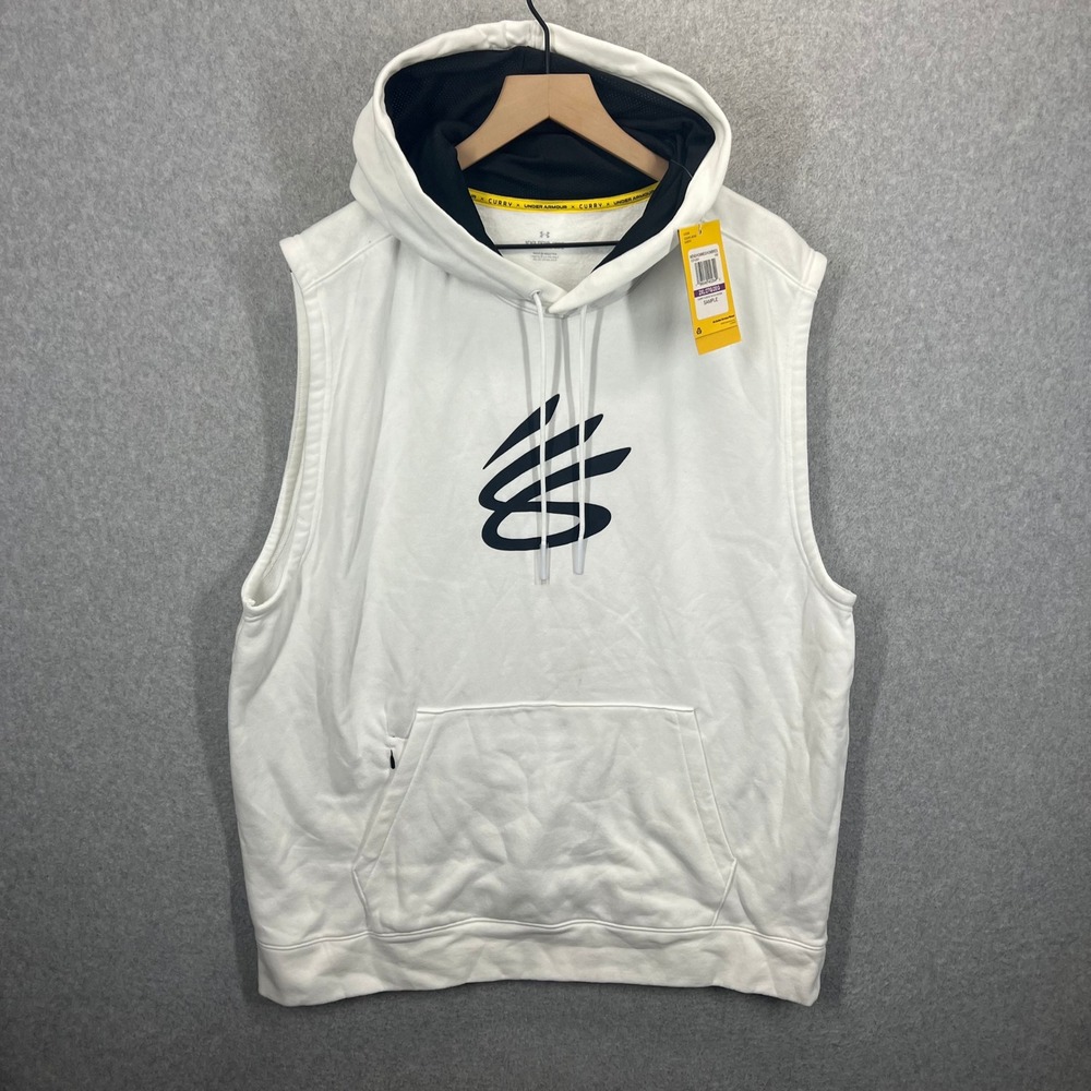 Under Armour Curry Fleece Sleeveless Hoodie Sample Mens XXL White SC30 Logo NWT